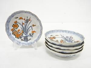 古伊万里　染錦　花　四寸皿　5客揃